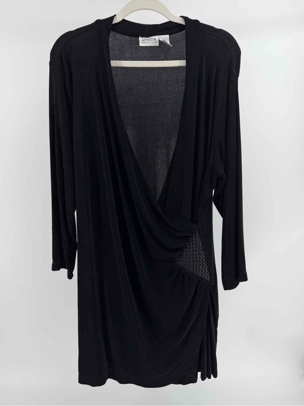Chico's Travelers Slinky Knit Black Wrap Front Tunic Dress, Women's XL (3)